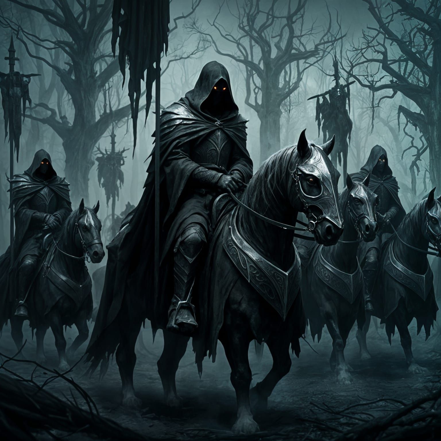 Nazgûl Ride Through Dark Forest in Gothic Style