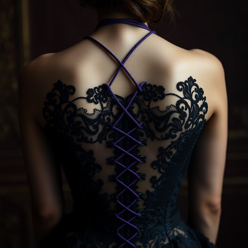 Ethereal Black Corset with Purple Embroidery