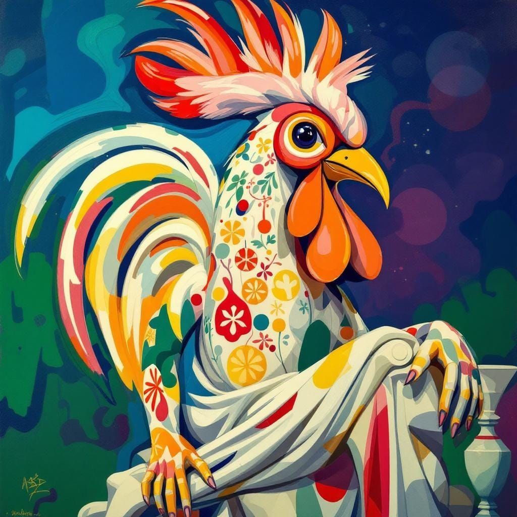 Fauvist Greek Rooster God Statue in Marble