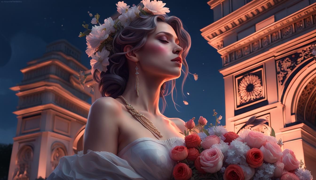 Romantic Paris Portrait at Night, Digital Art