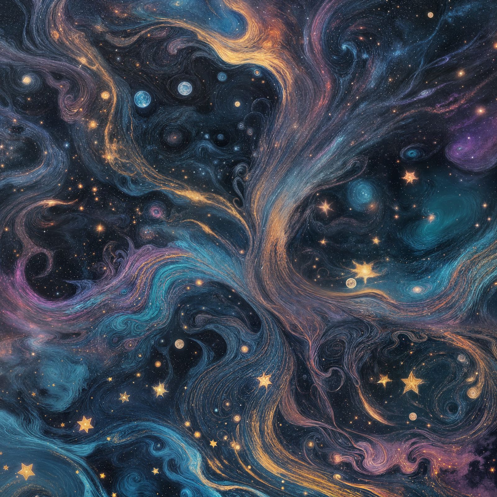 Liquid Starry Night Sky Spilled, Hyperrealistic Masterpiece