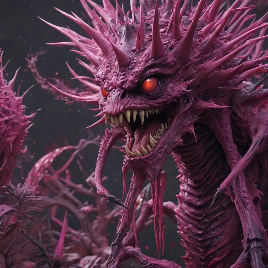 Hyperrealistic Pink Spike Creature: Creepy and Scary
