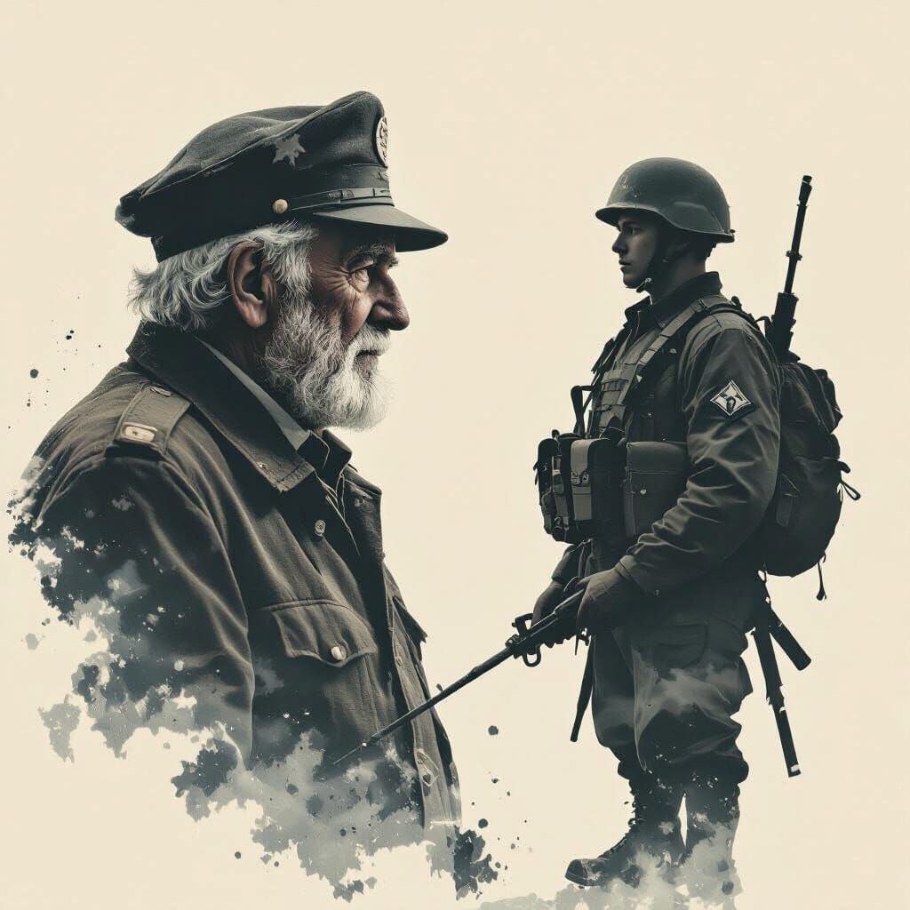 Double Exposure: Old Man and Soldier