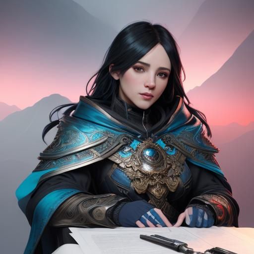 Winter Mountain Scene on Parchment in Maximalist Style