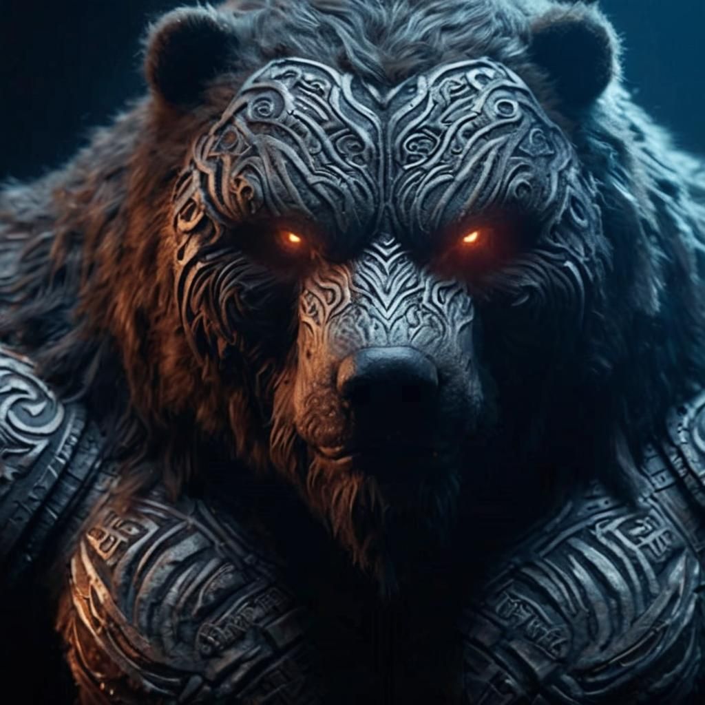 Ominous Kodiak Bear Barbarian in Shadow