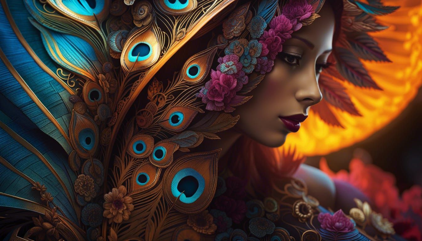 Zaftig Fae Hippie with Peacock Feathers