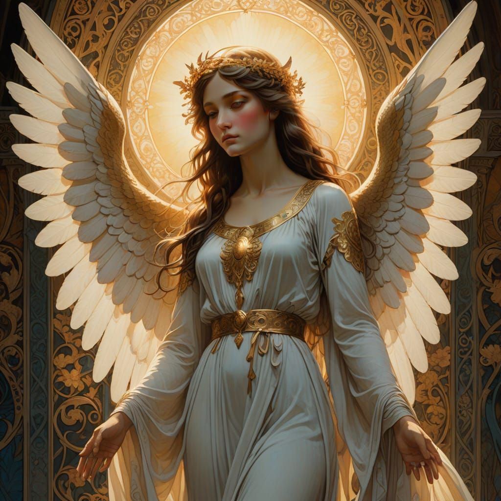 Ethereal Angel in Art Nouveau Style