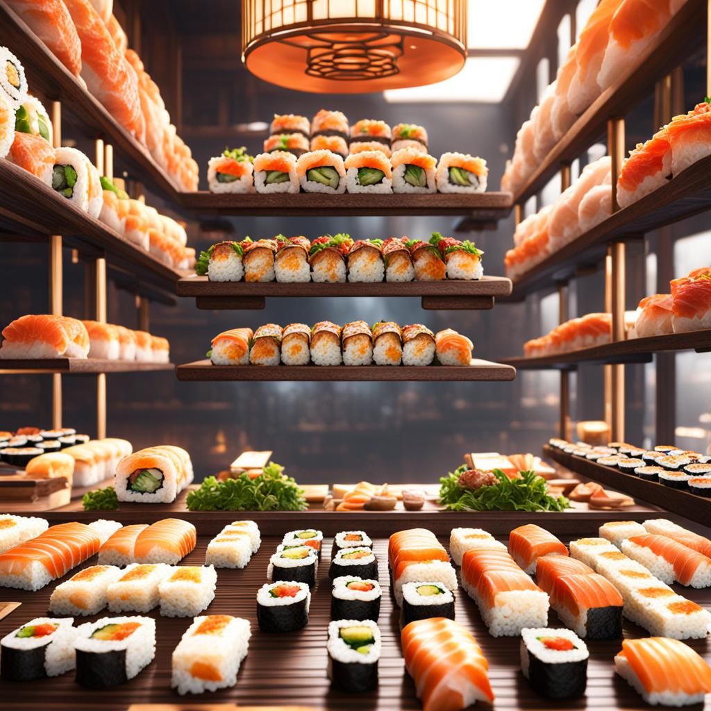 Detailed Sushi Matte Painting in Deep Color