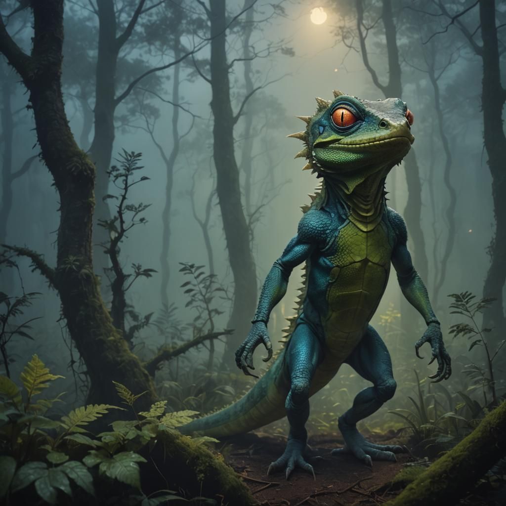 Anthropomorphic Lizard in Twilight Forest
