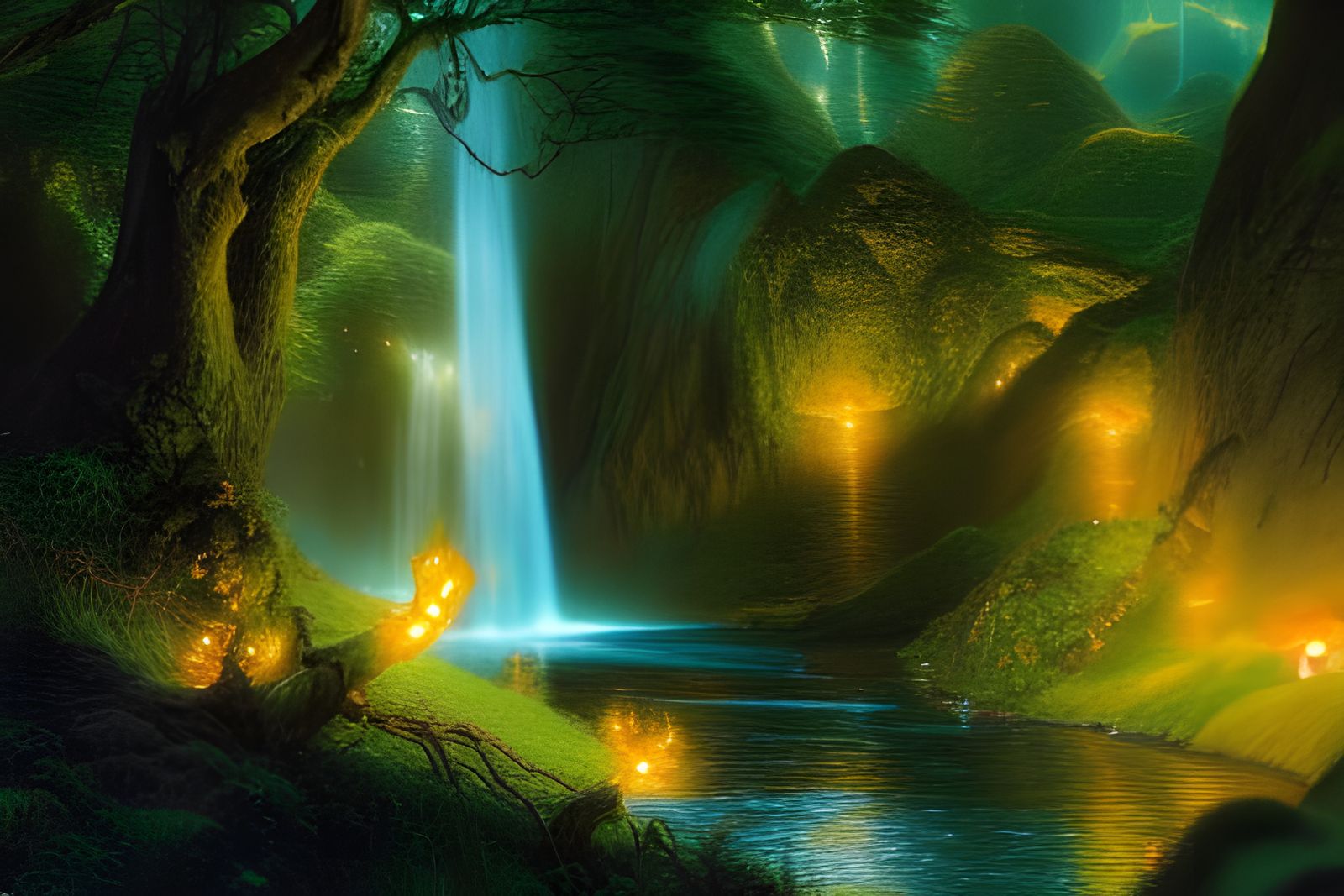 Anduin River at Night: A Hyperdetailed Fantasy Painting