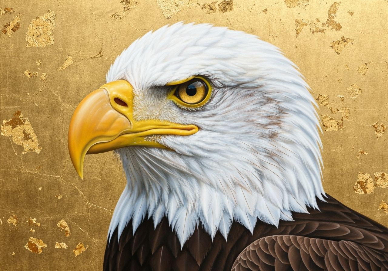 Majestic Bald Eagle Portrait with Gold Leaf Background
