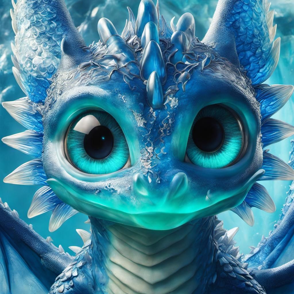 Adorable Blue Jello Dragon Portrait in Anime Style