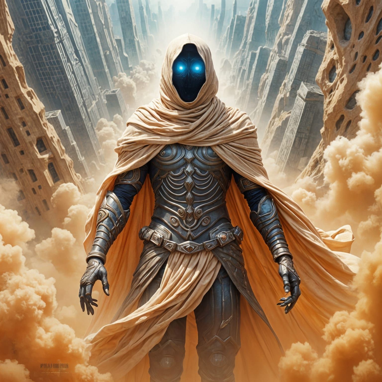 Fremen Warrior with Glowing Eyes in Desert Sands