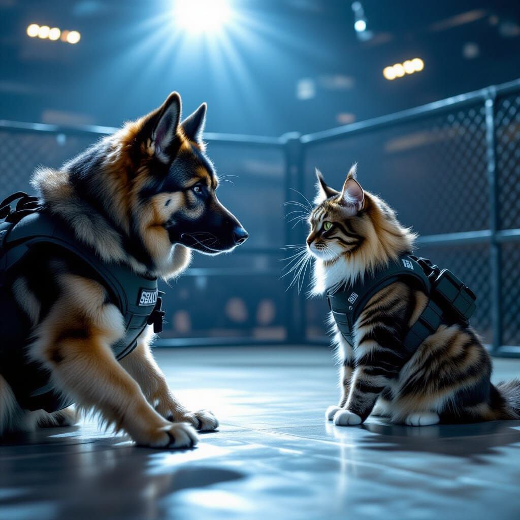 German Shepherd vs Cat in Tactical Gear Battle