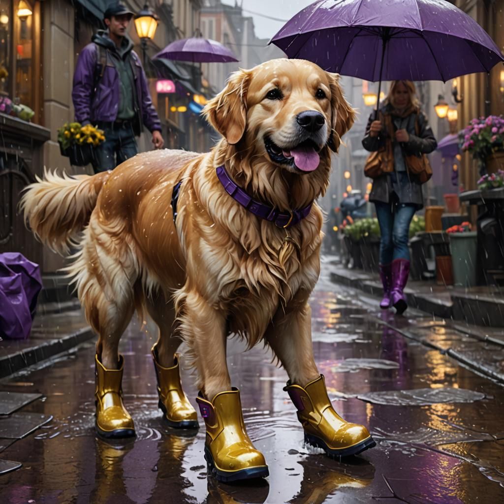Golden Retriever in Boots: Dark Fantasy Art