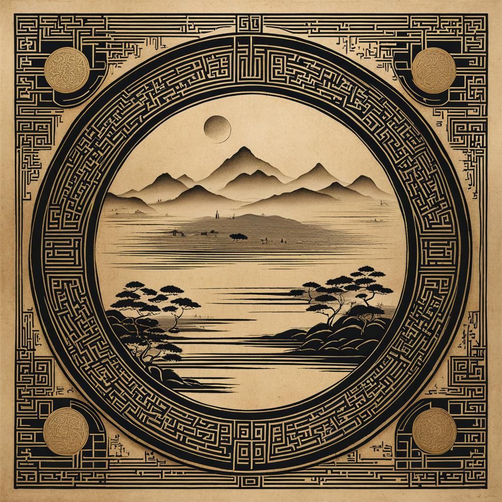 Minimalist Line Art Illustration in Chinese Style