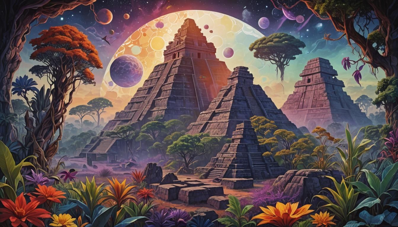 Surreal Alien Landscape with Phantasmagorical Plants