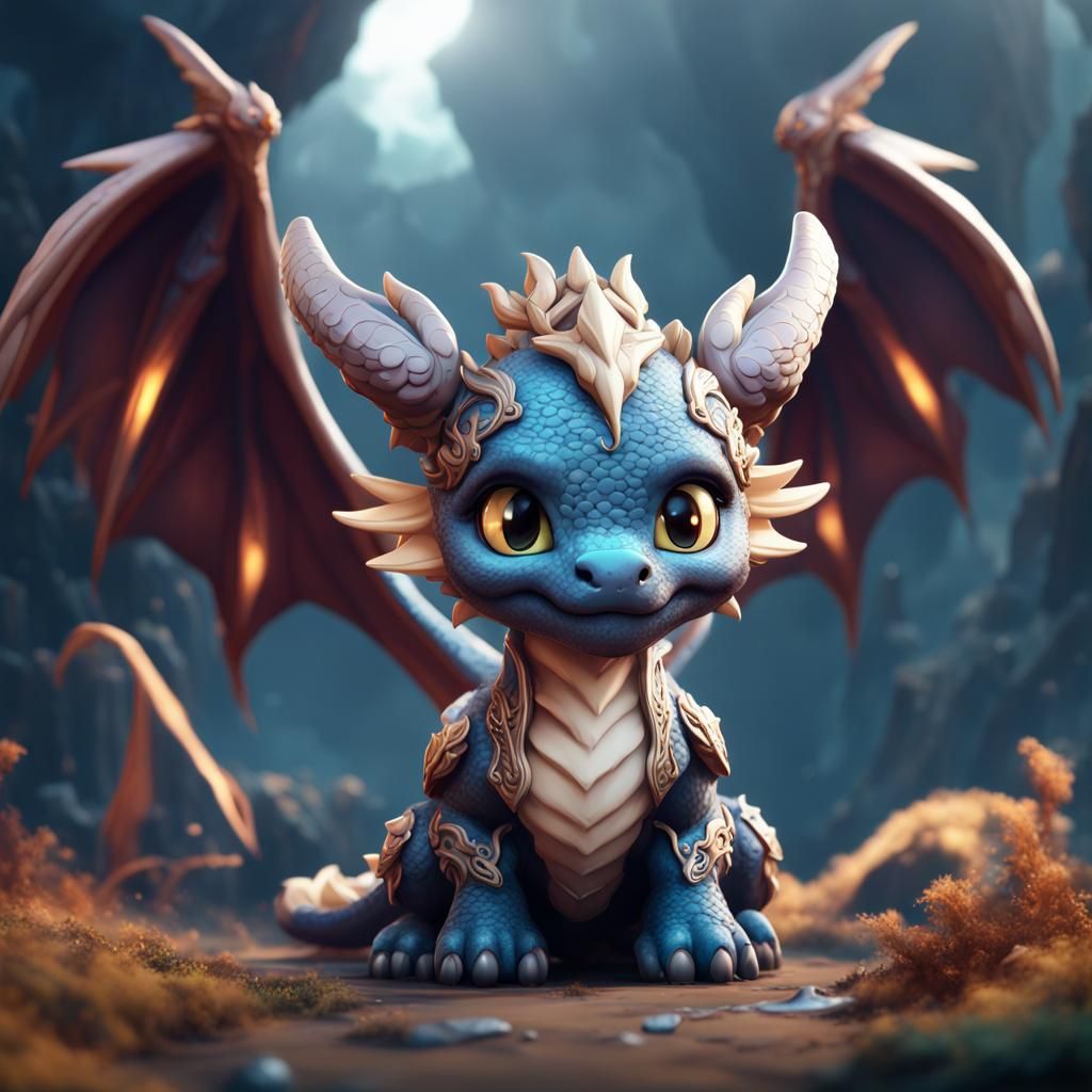 Chibi Angel Dragon in Detailed Digital Painting