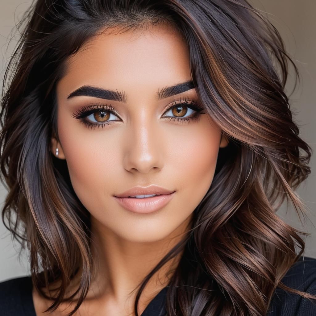 Hazel-Eyed Woman with Flowing Brown Hair