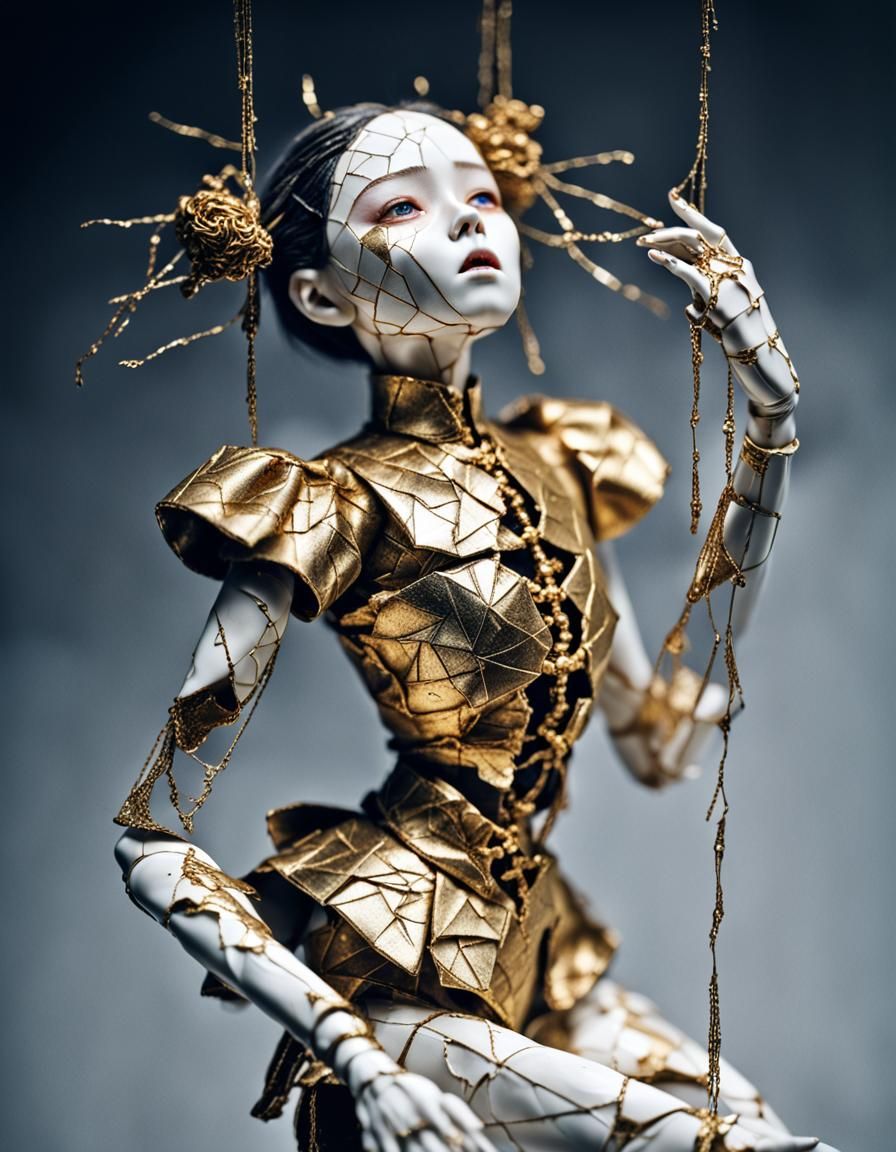 Kintsugi Porcelain Doll: Shattered and Golden