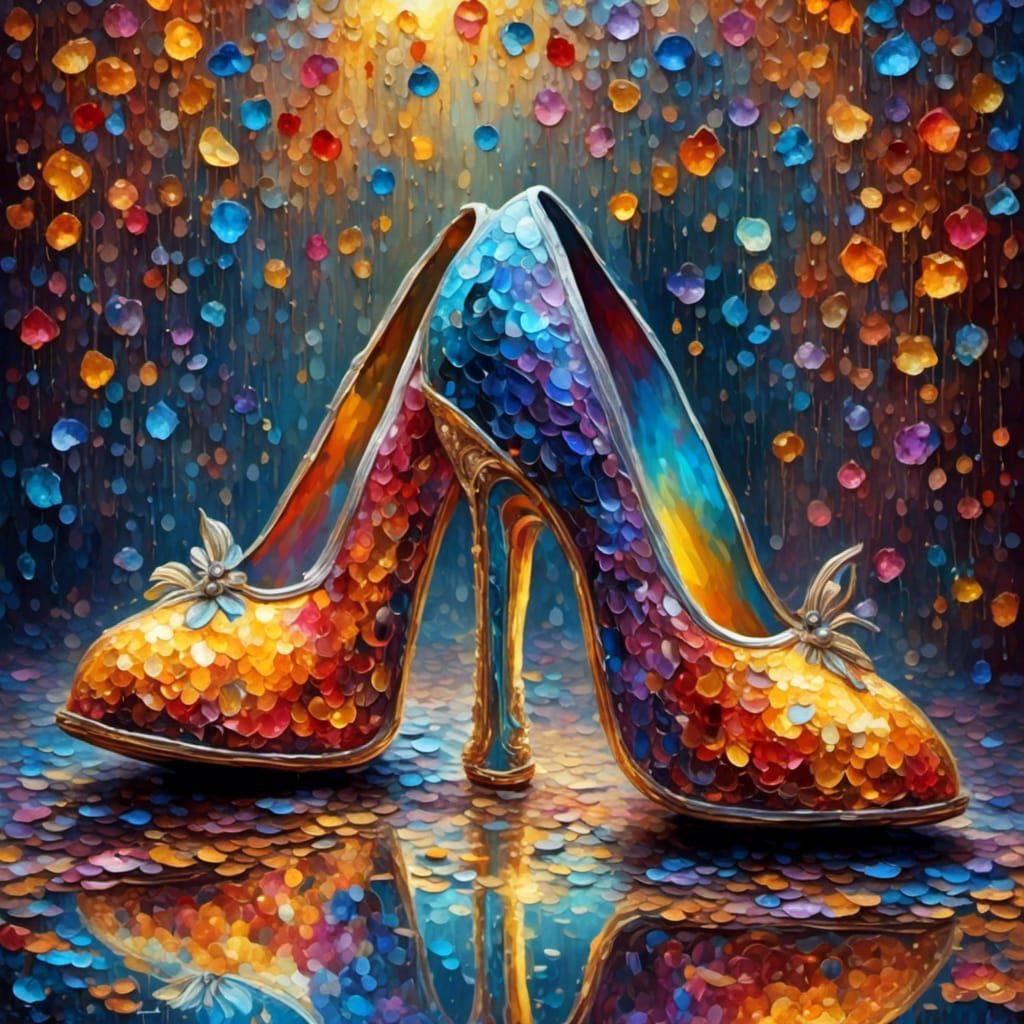 <lora:CosmicDollops:1.0> A pair of glass slippers ready for ...