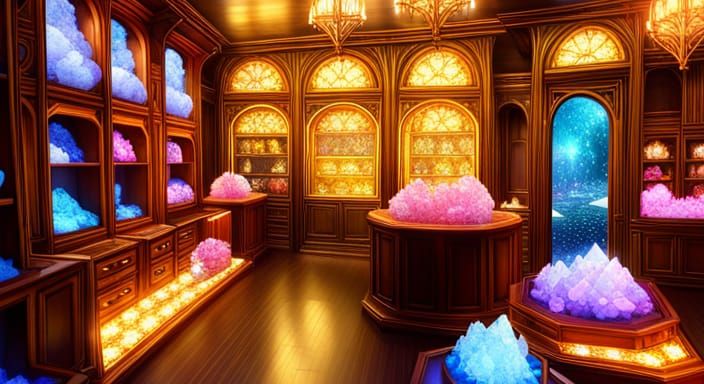Fantasy Crystal Shop with Luminous Gems