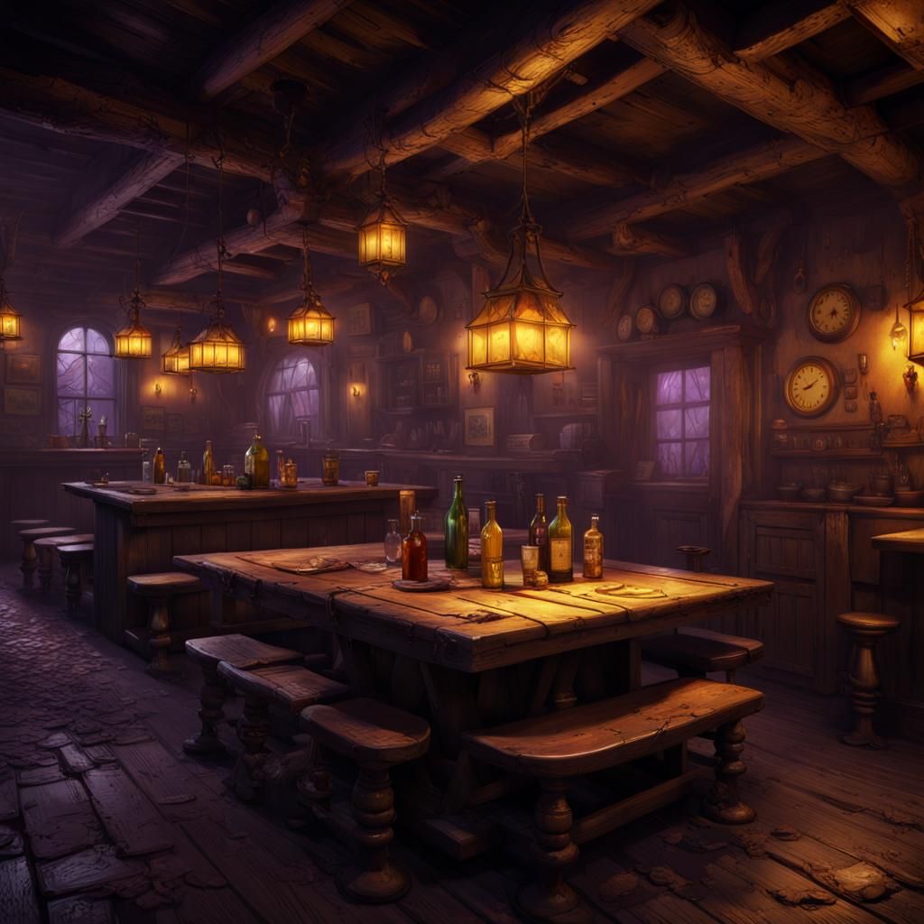 Creepy Rundown Tavern in Dark Fantasy Style