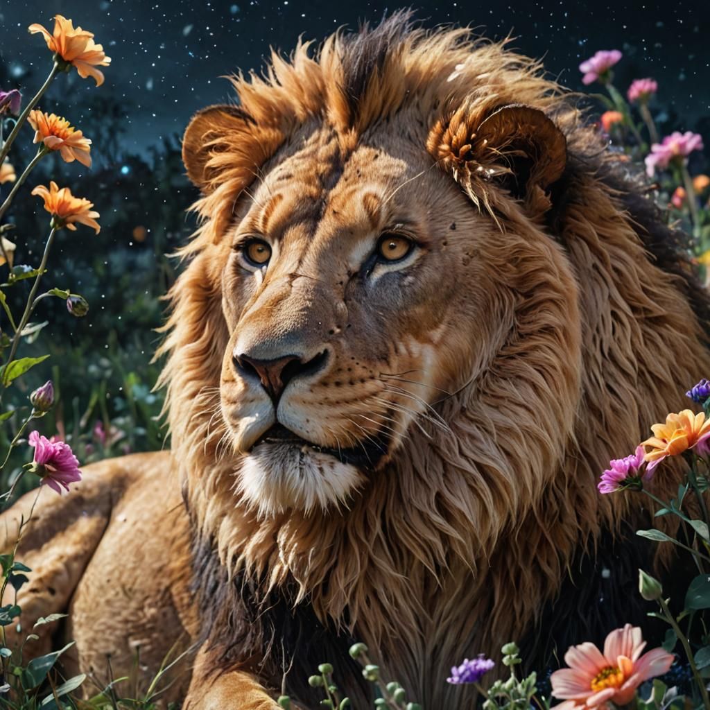 Lion Double Exposure Concept Art with Savannah Inlay