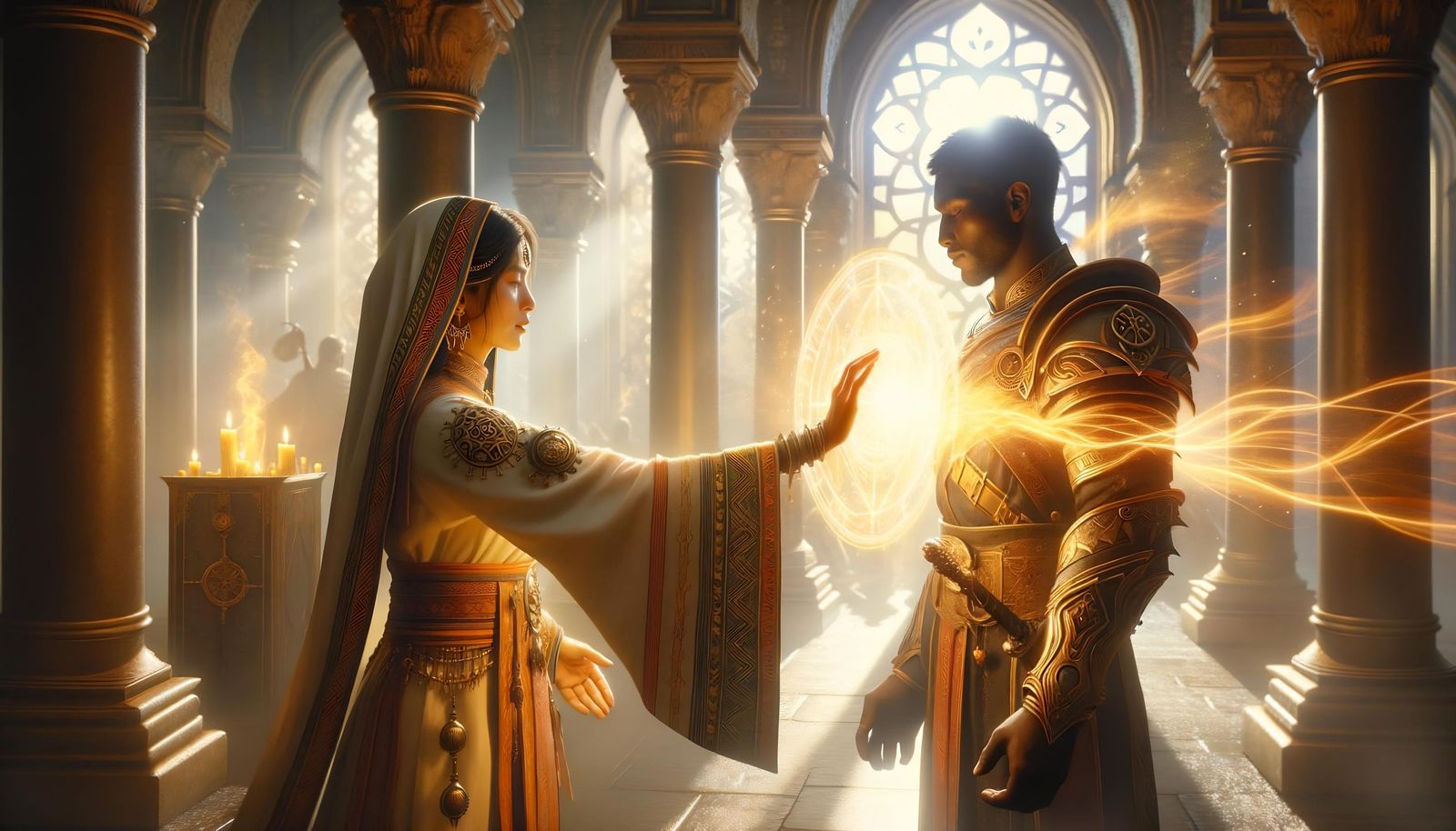 Cleric Casting Aid Spell on a Warrior