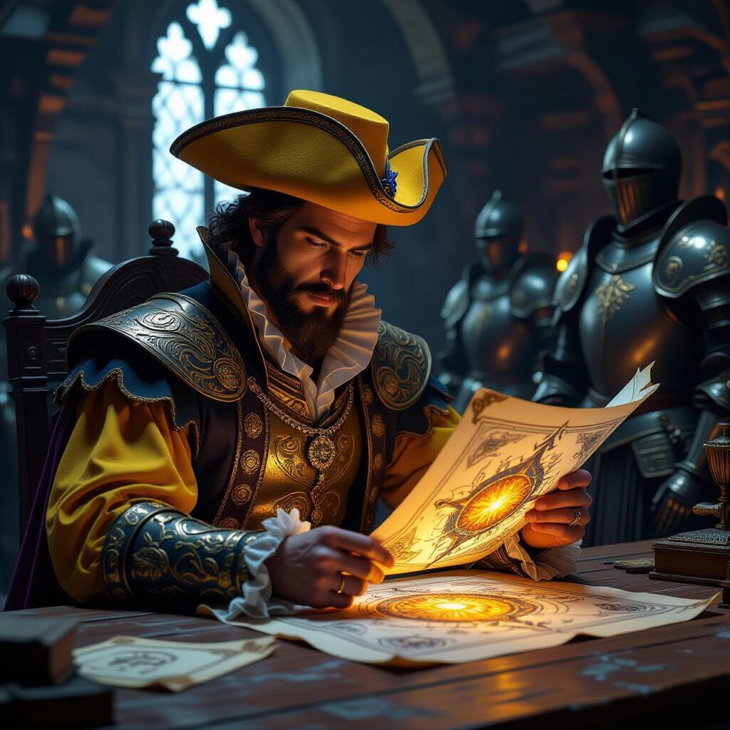 Renaissance Man Studies Mystical Artifact in Armory