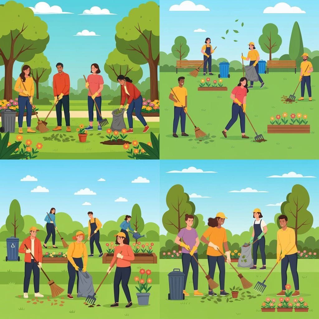 A professional vector illustration of several people working...