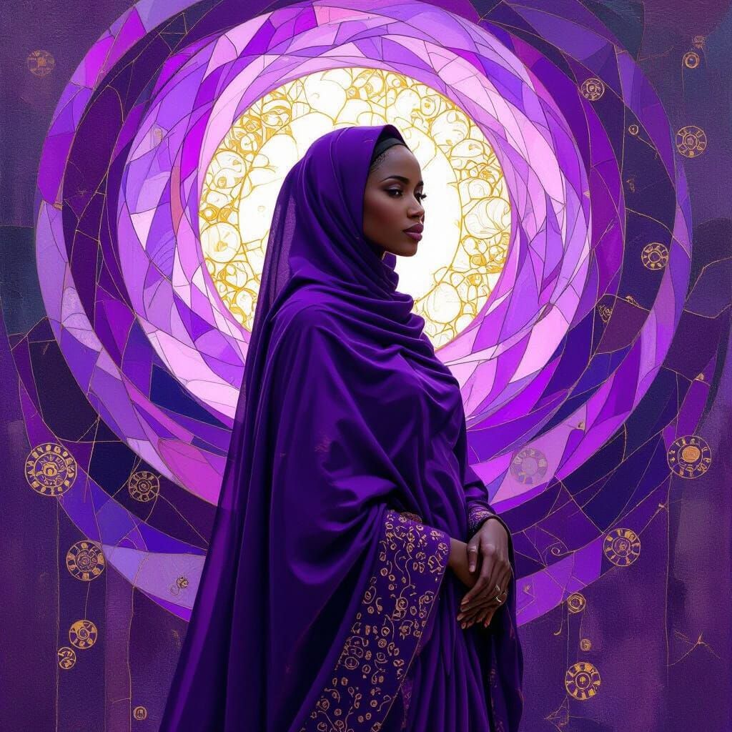Sudanese Woman in Purple Against Abstract Hues