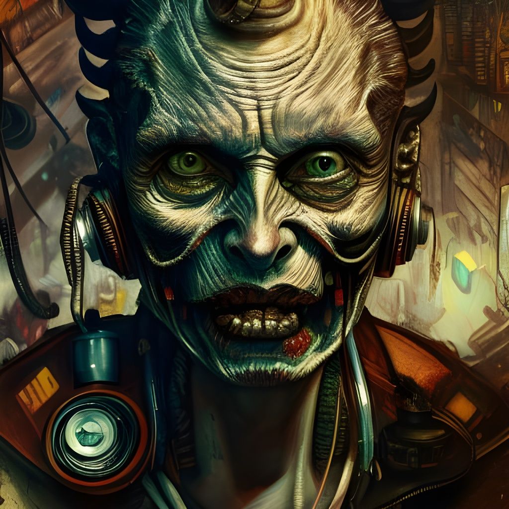 Devilpunk Robot Portrait in Coolpunk Style