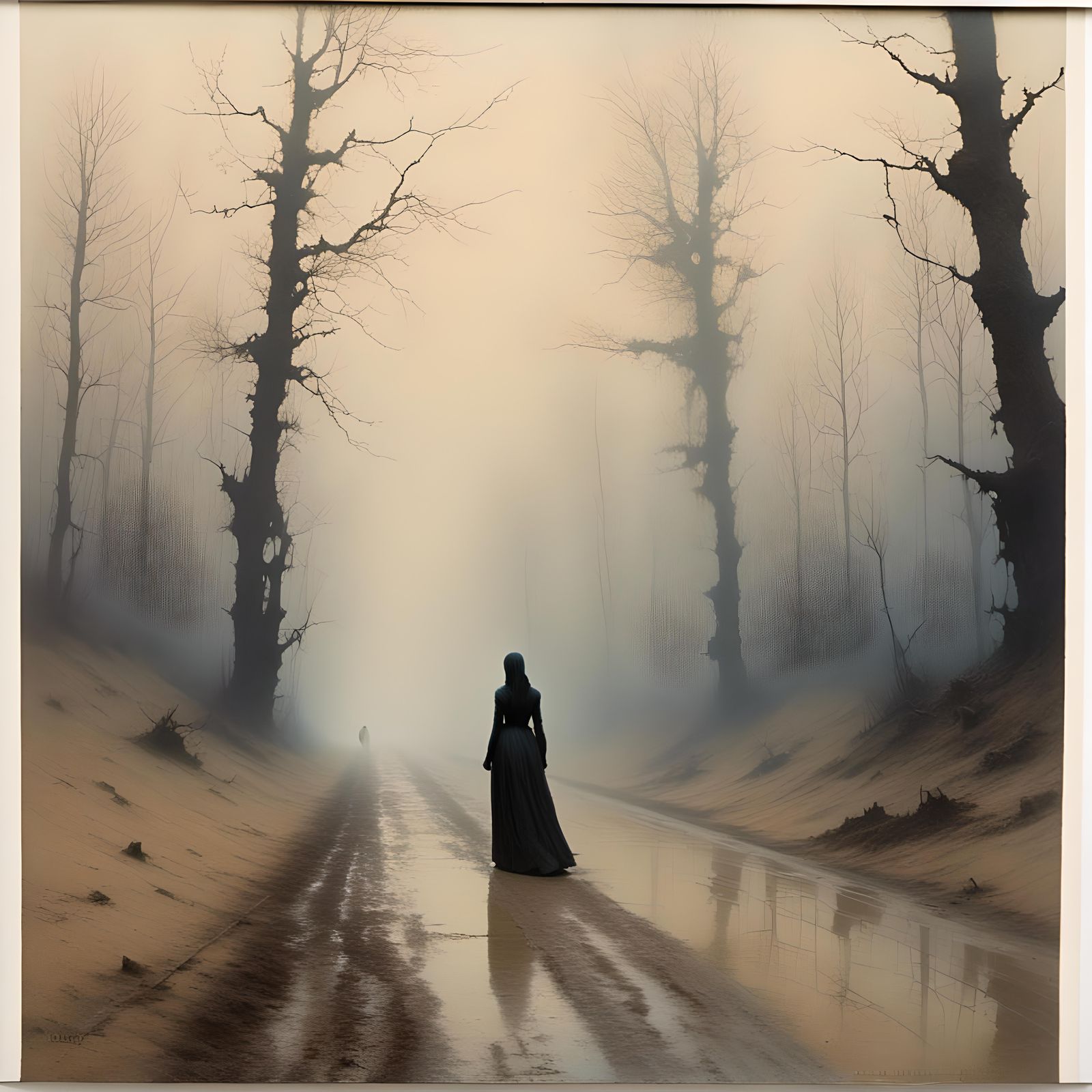 Eerie 1910 Photo of Woman on Dirt Road
