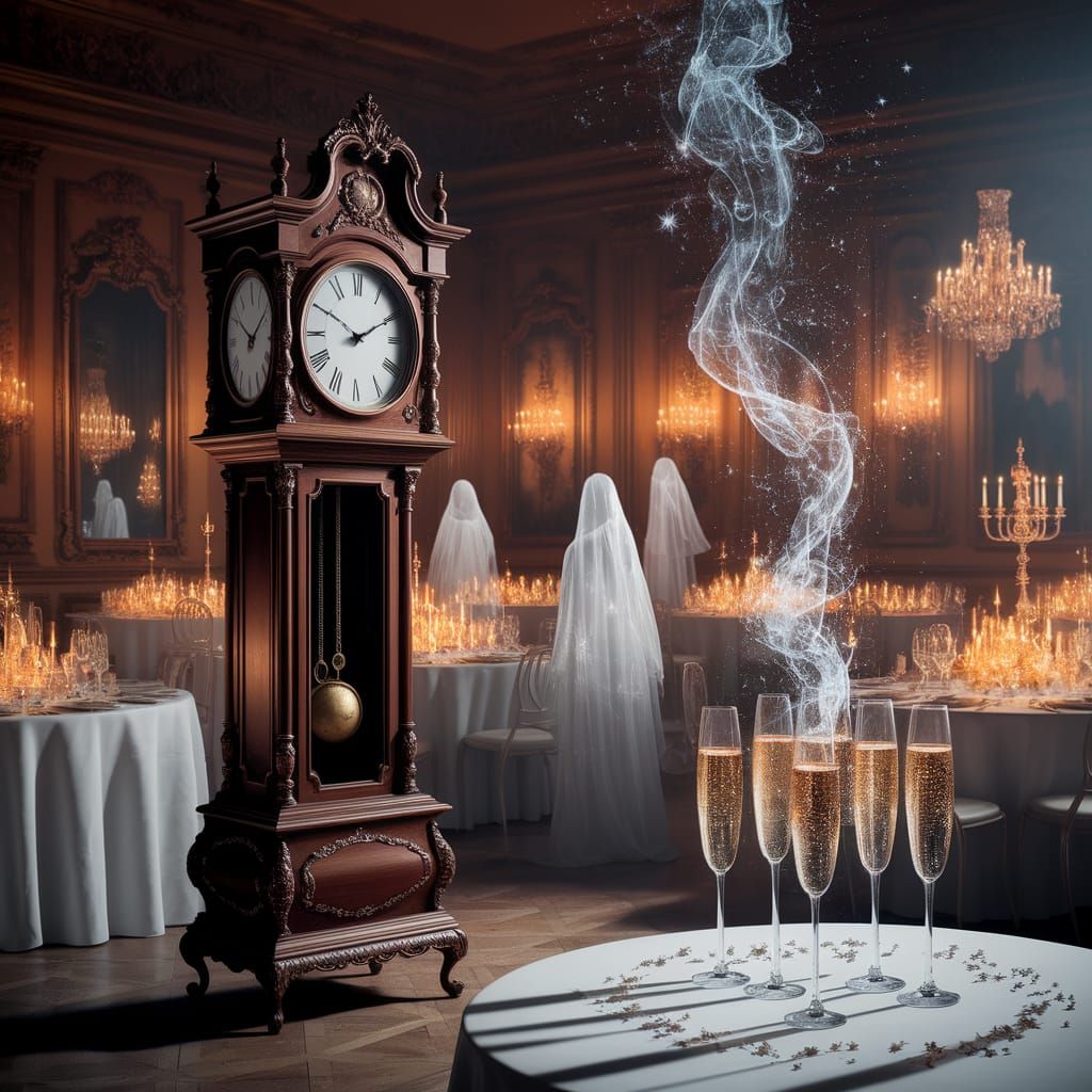 Eerie Elegance: Ghostly Ballroom Party with Enchanted Mirror...