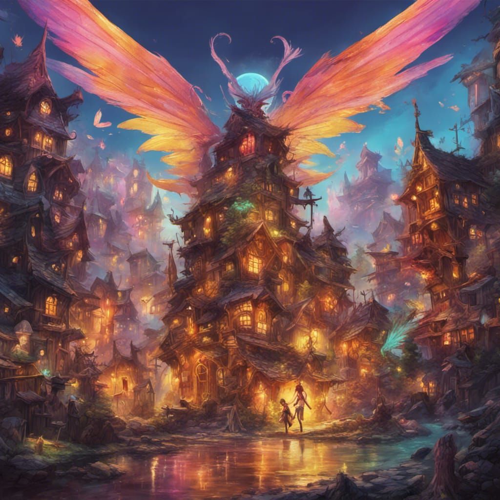 Punk Goth Fairy Village with Neon Wings