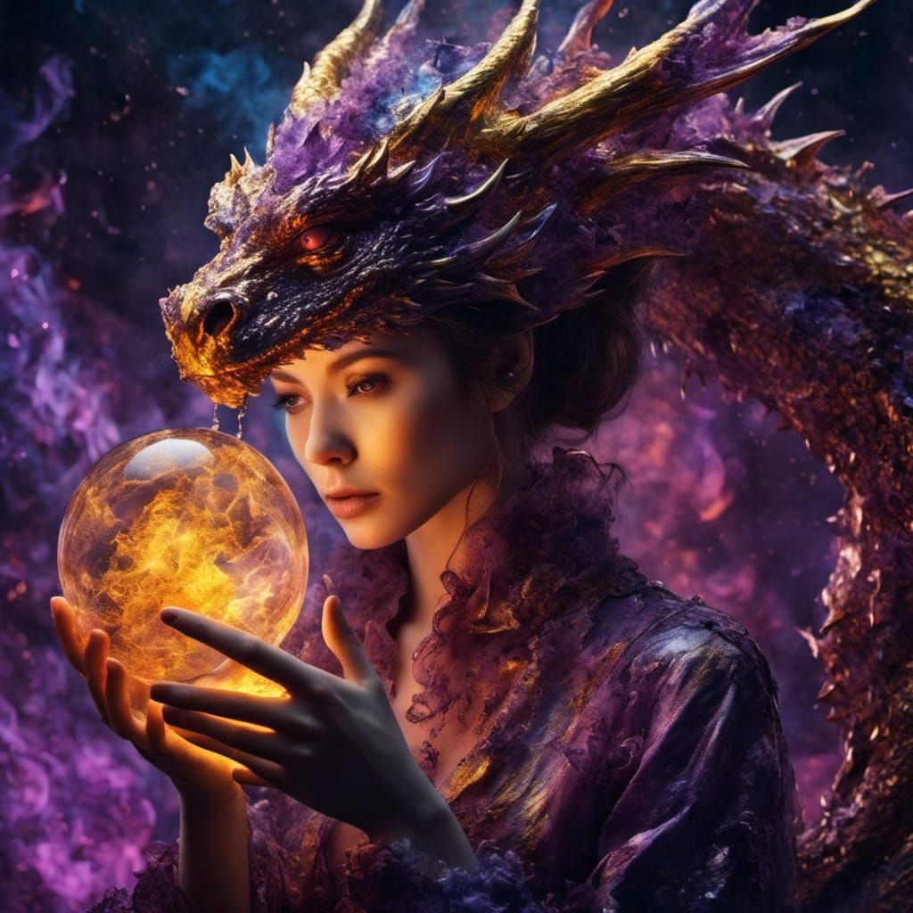 Mysterious Woman Holding Dragon: Dark Fantasy Art