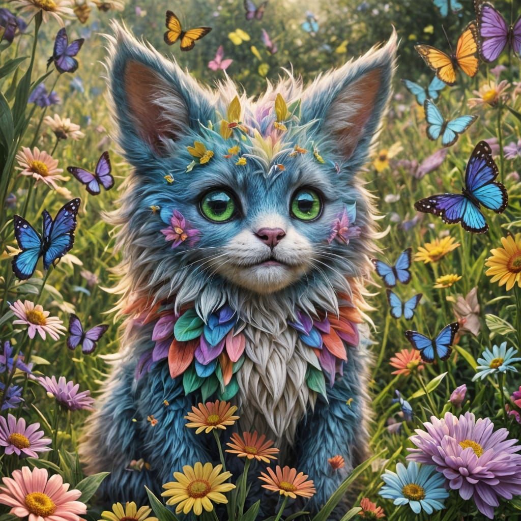 Adorable Rainbow Fantasy Creature in a Field