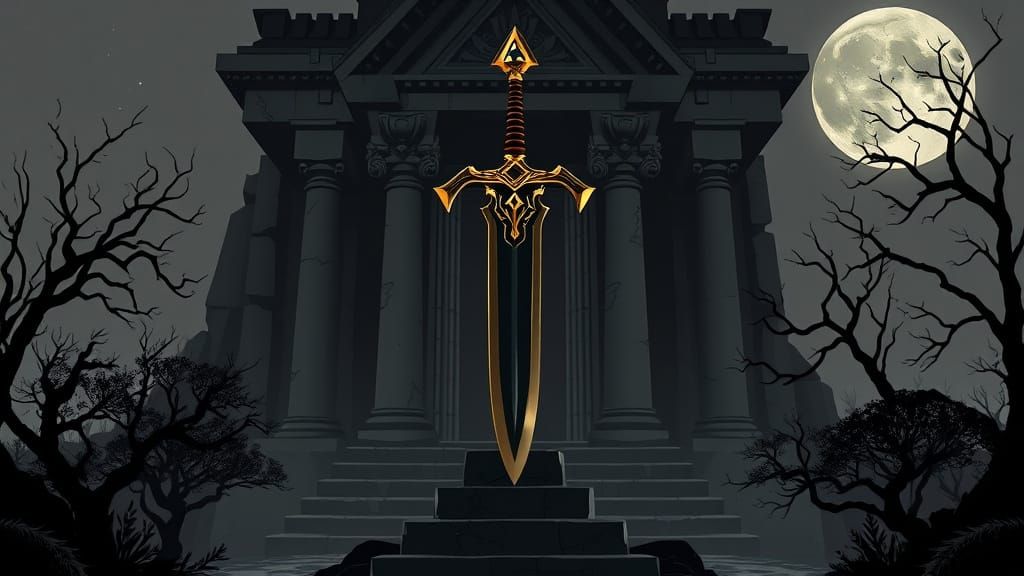 Noir Master Sword Shines in Temple of Time Shadows