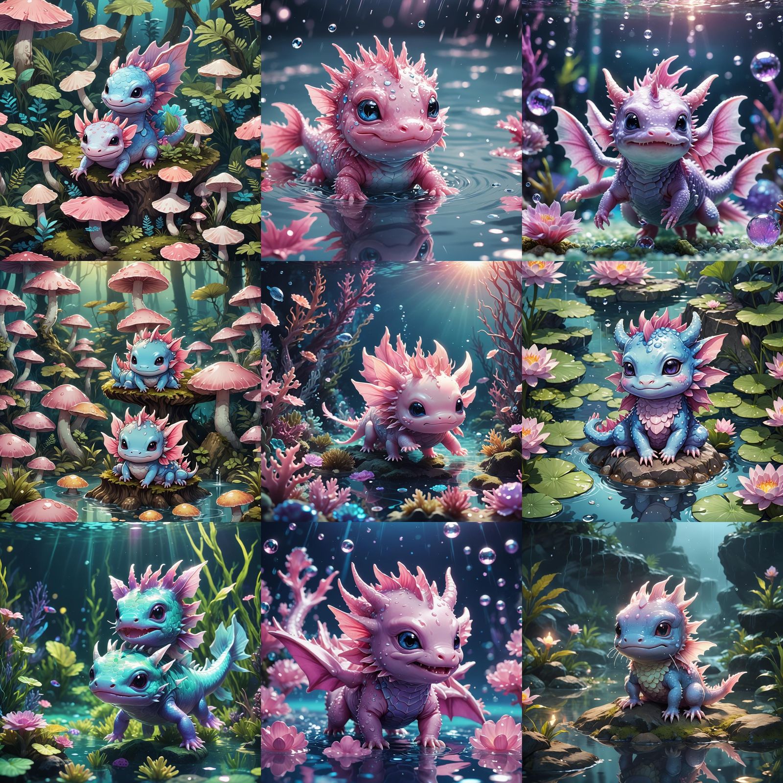 Chibi Dragon Axolotl in Anime Style