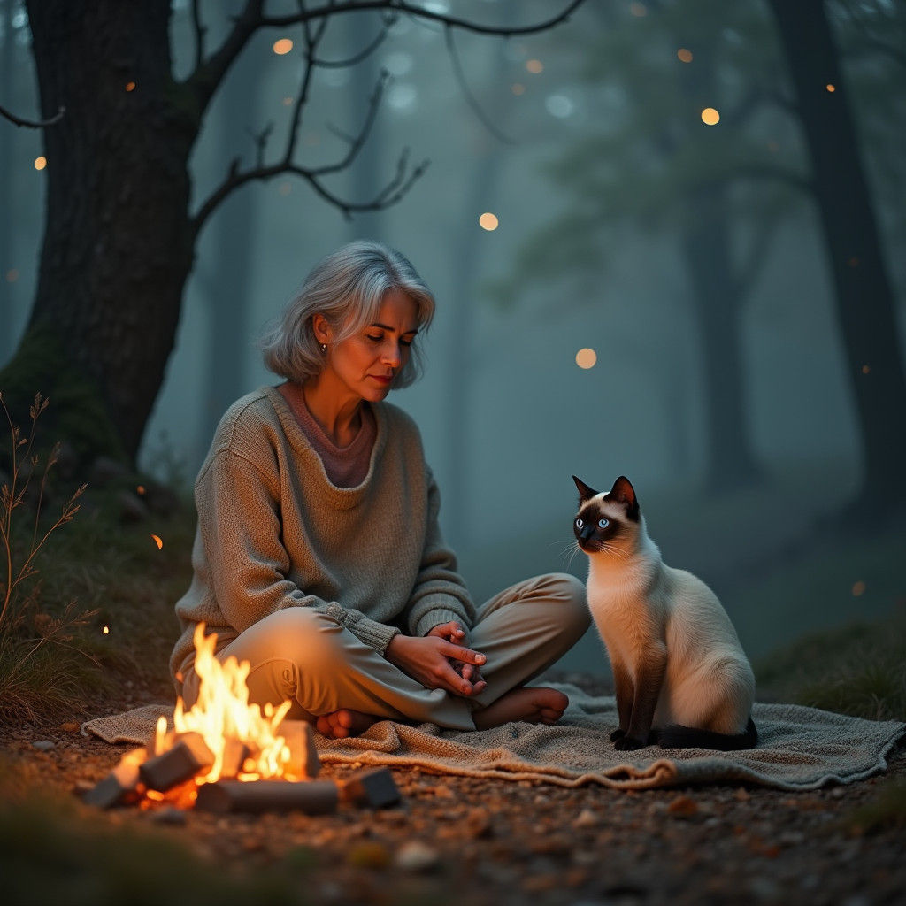 Cozy Campfire Scene in Impressionist Style