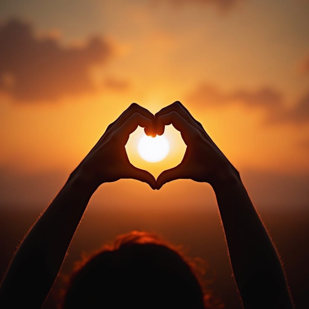 Sunset Silhouette: Heart Hands in Golden Light
