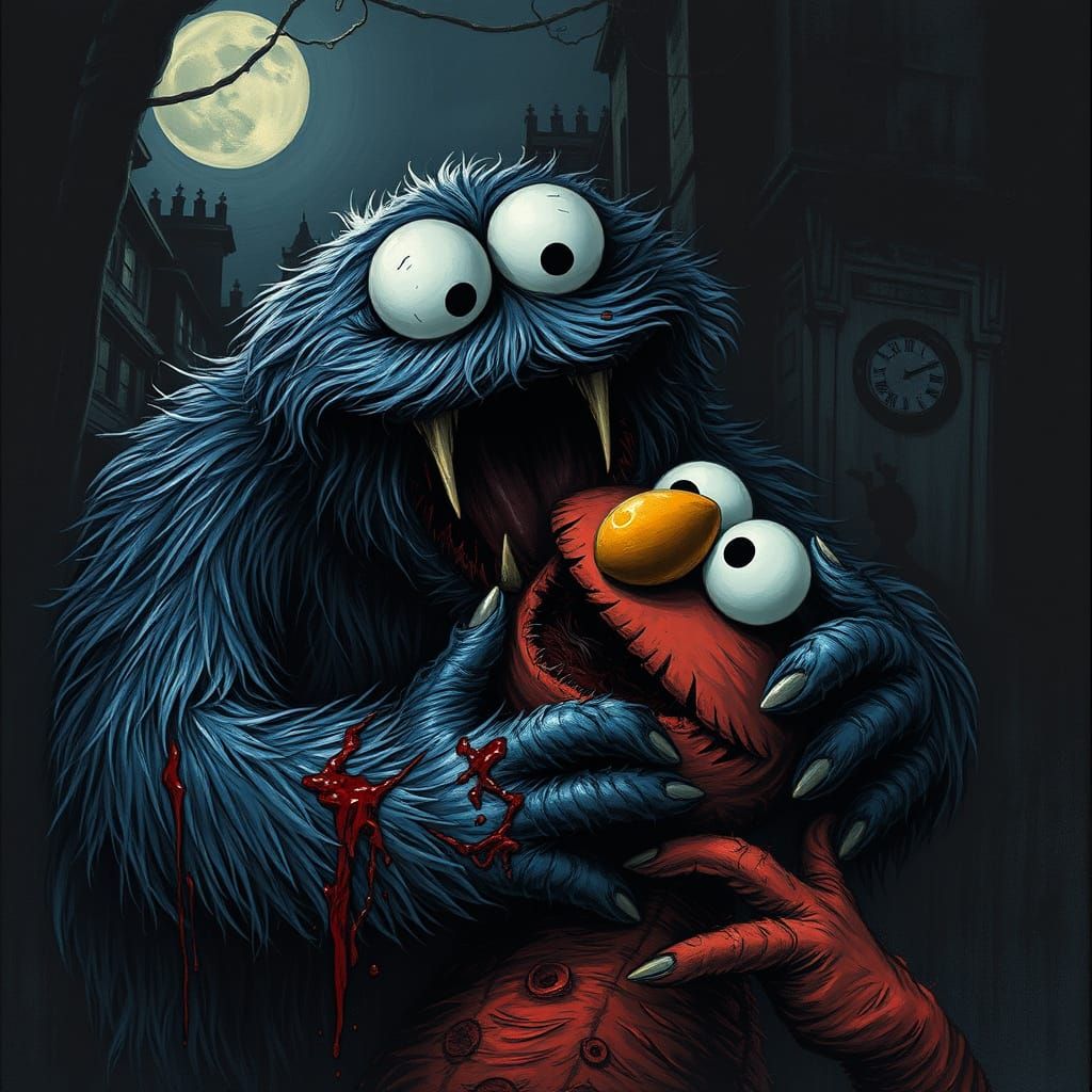 Gothic Horror: Cookie Monster Devouring Elmo