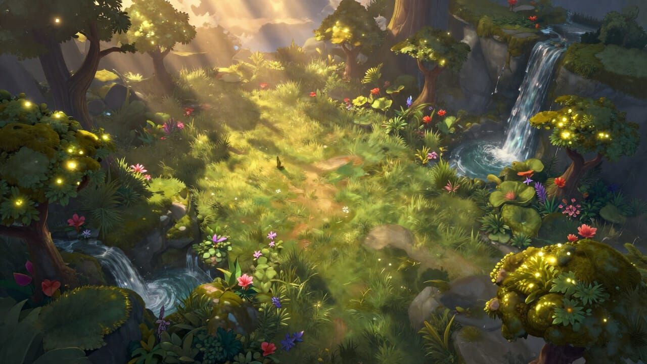 Dota 2 Nature Scene With Waterfalls and Glowing Moss