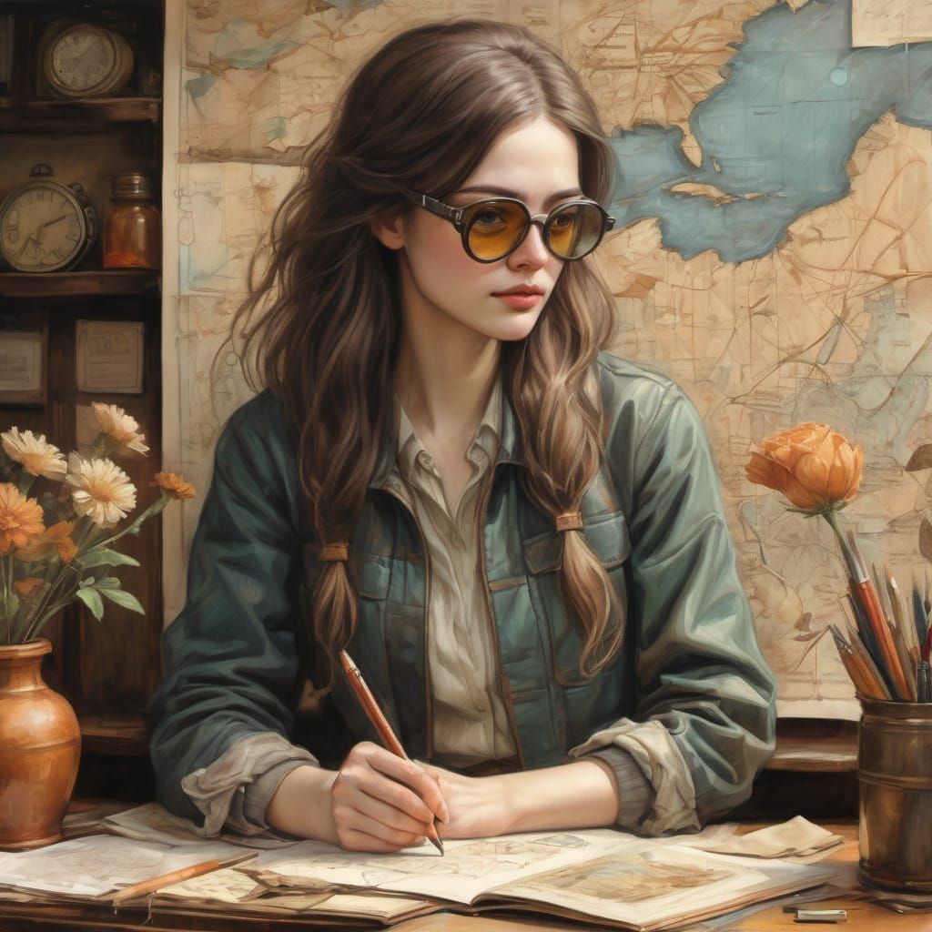 Detailed Colored Pencil Portrait in Vintage Aviator Style