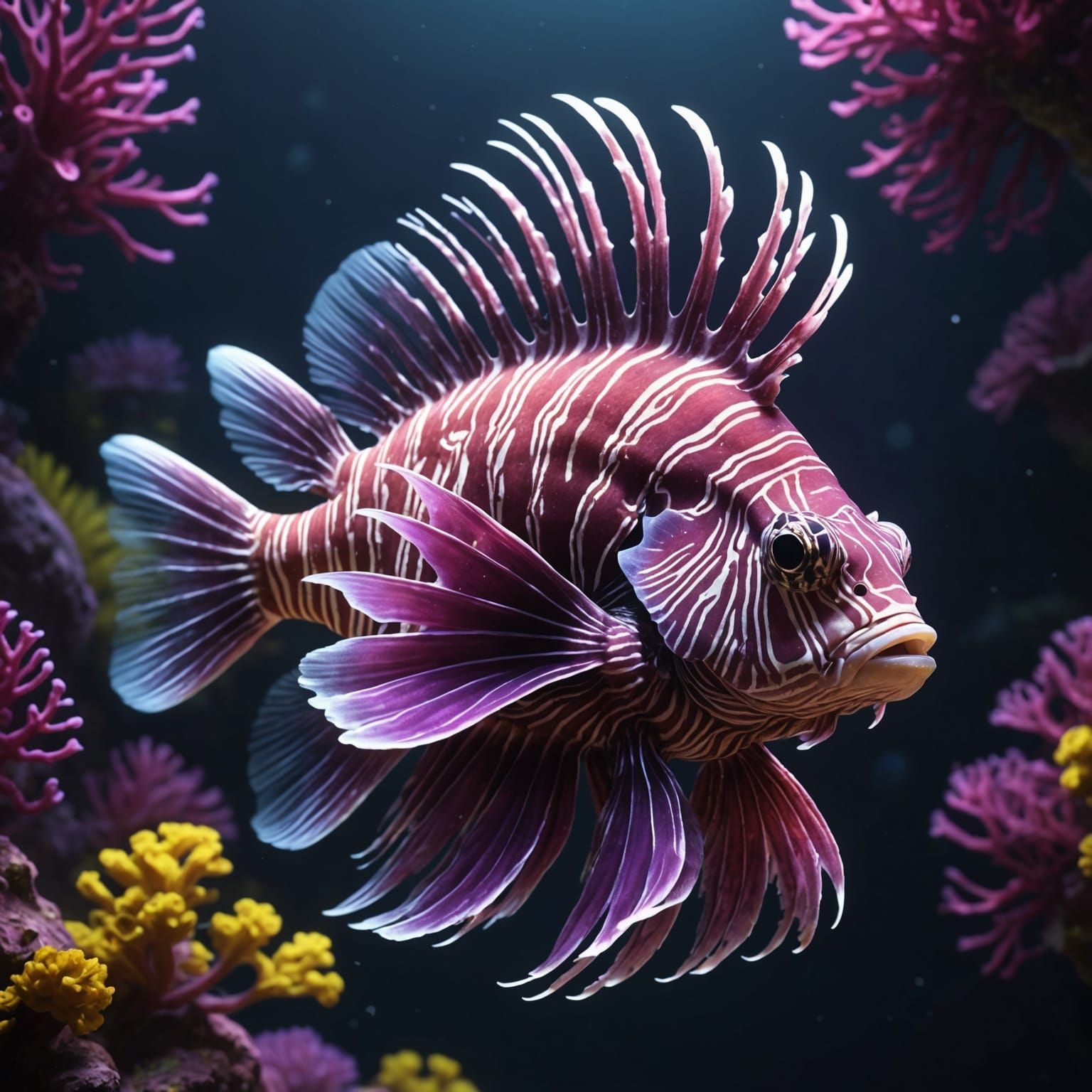Pink Lionfish in Dark Fantasy Concept Art