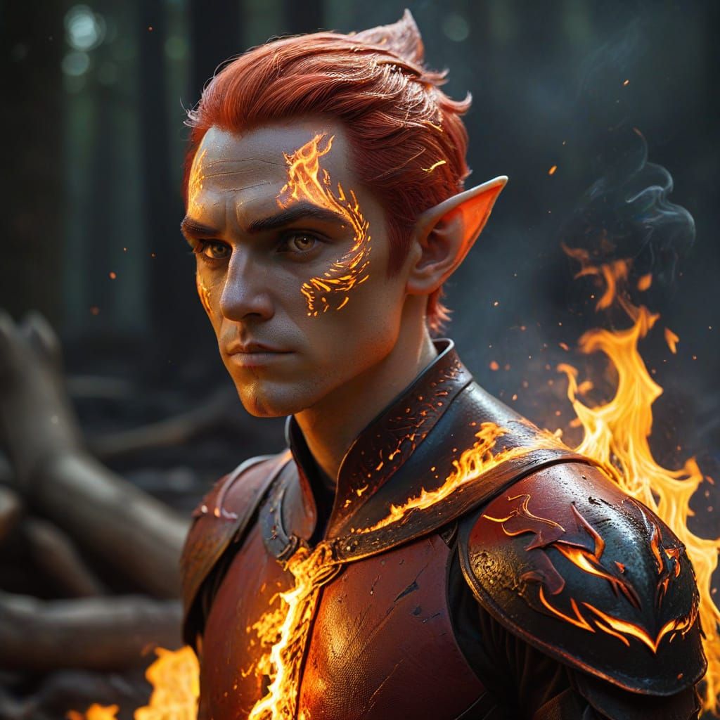 Fiery Mythical Elf in a Blazing Aesthetic
