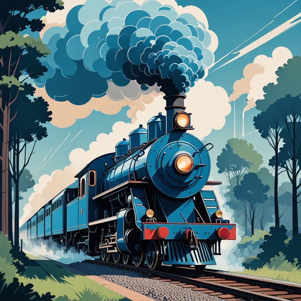 Art Deco Steam Engine Illustration