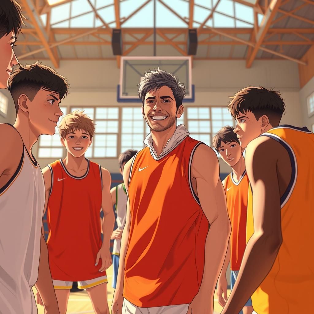 Youthful Basketball Team Training in Anime Style