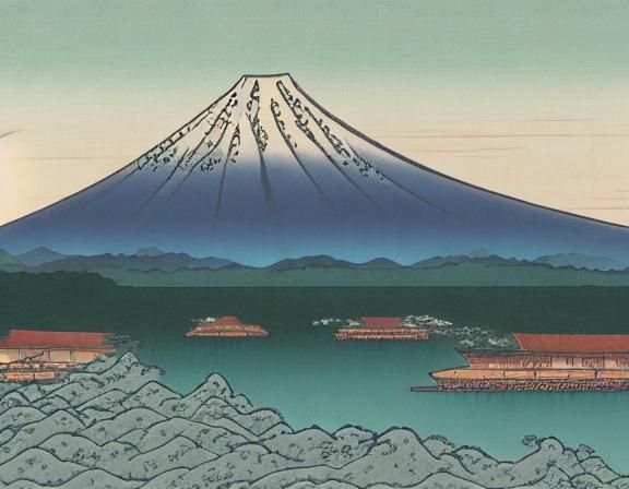Mount Fuji in Ukiyo-e Style